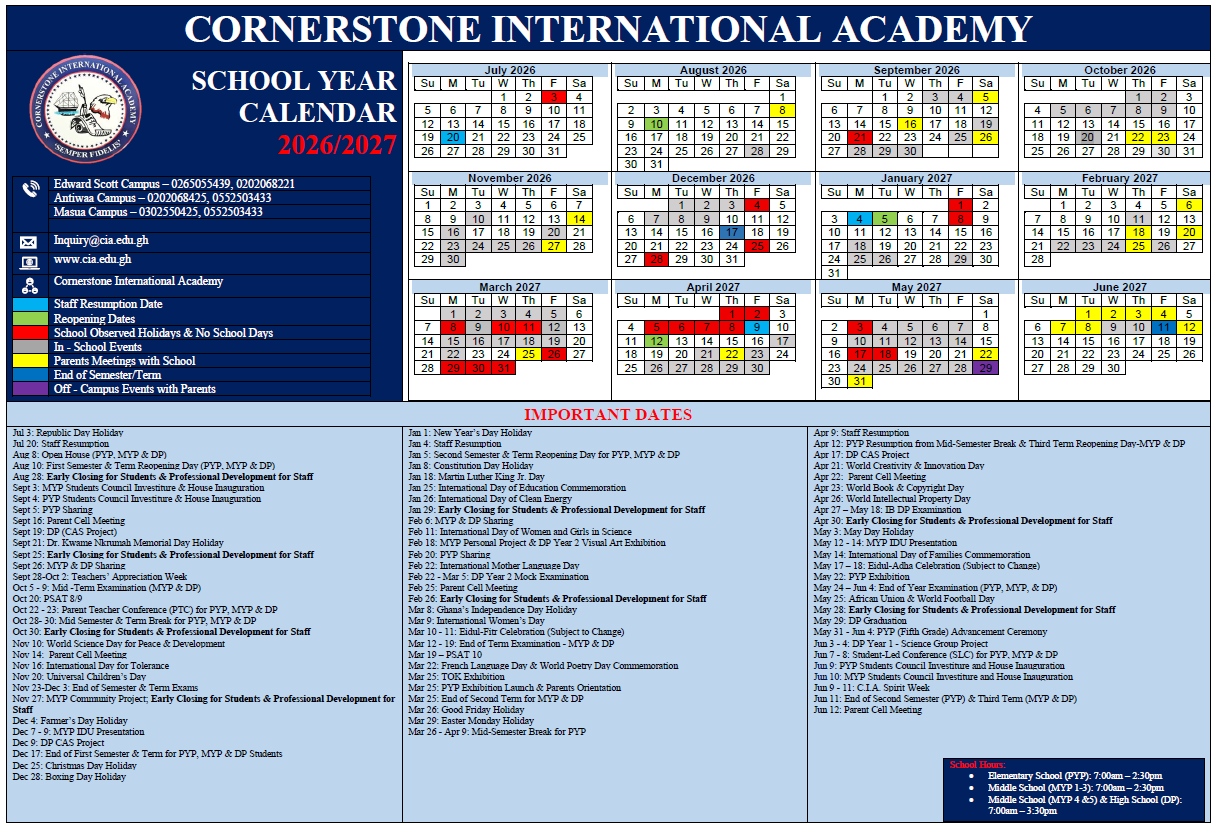 2026-2027 Academic Year Calendar